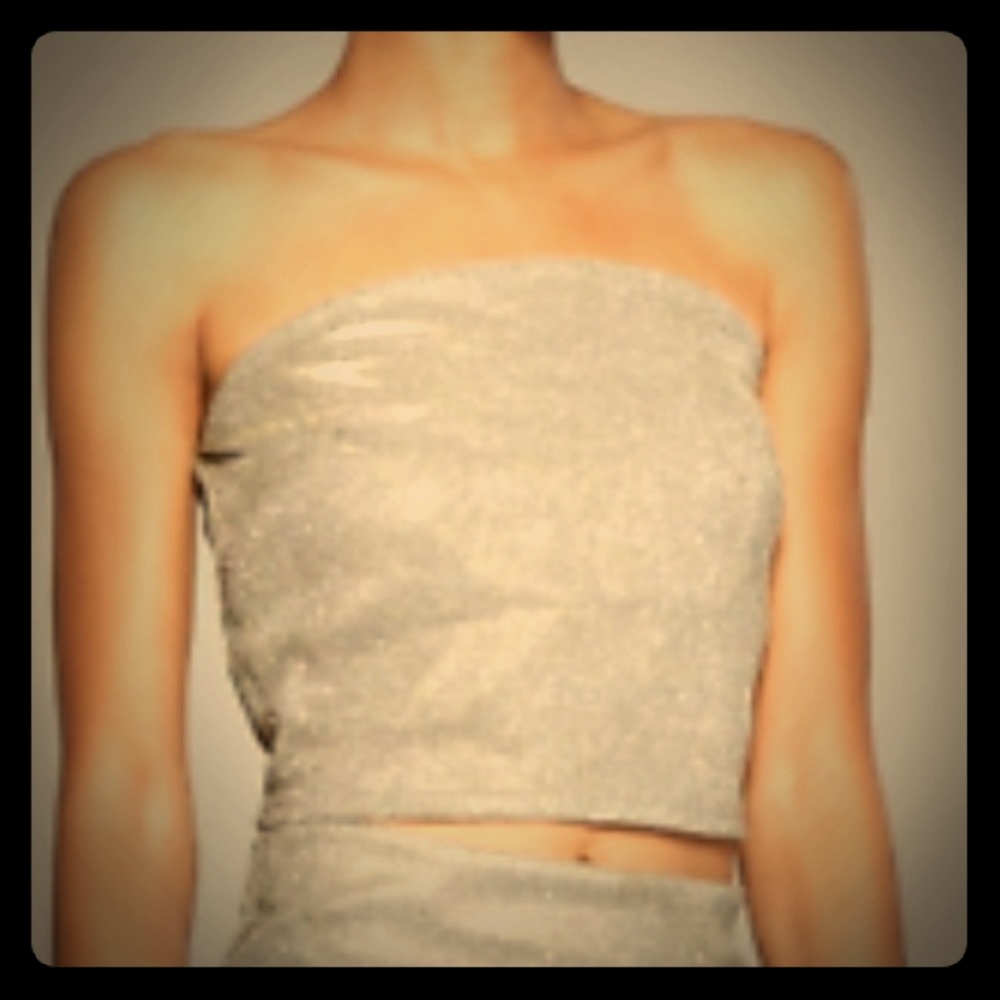Women's Metallic Shiny Silver Tube Top